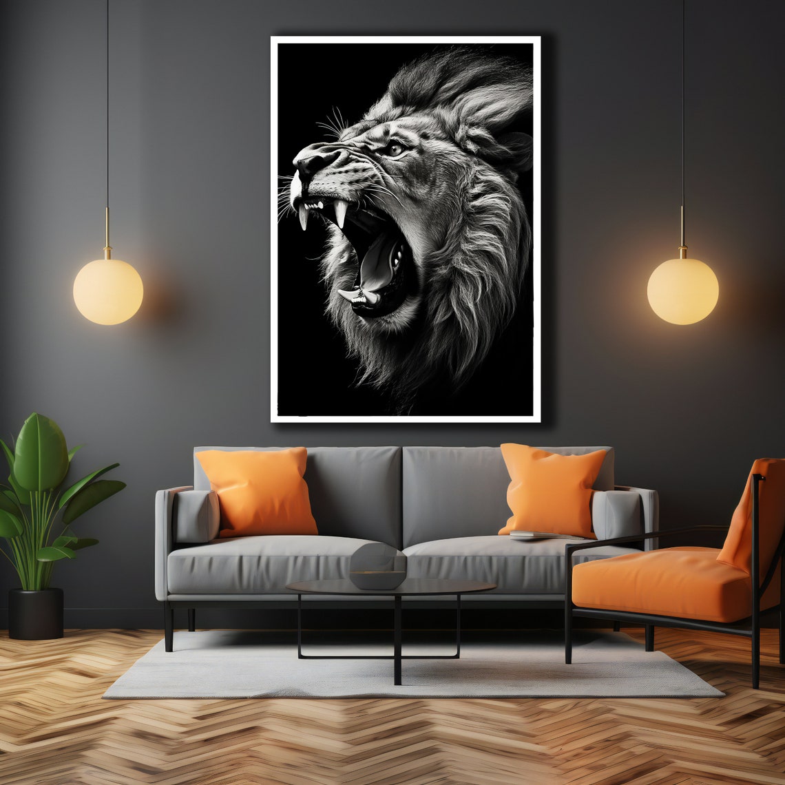 Roaring Lion Black And White Dramatic Wild Animal Kingdom Wall Art - Image 3