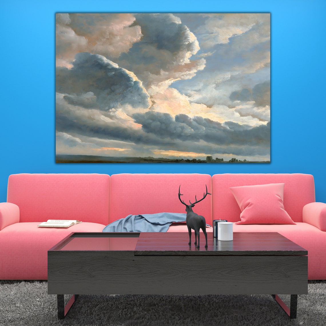 Sky Blue Cloud Wall Art Framed Print Ready To Hang Minimalist Large Wall Decor Living Room Or Bedroom Artwork - Image 2