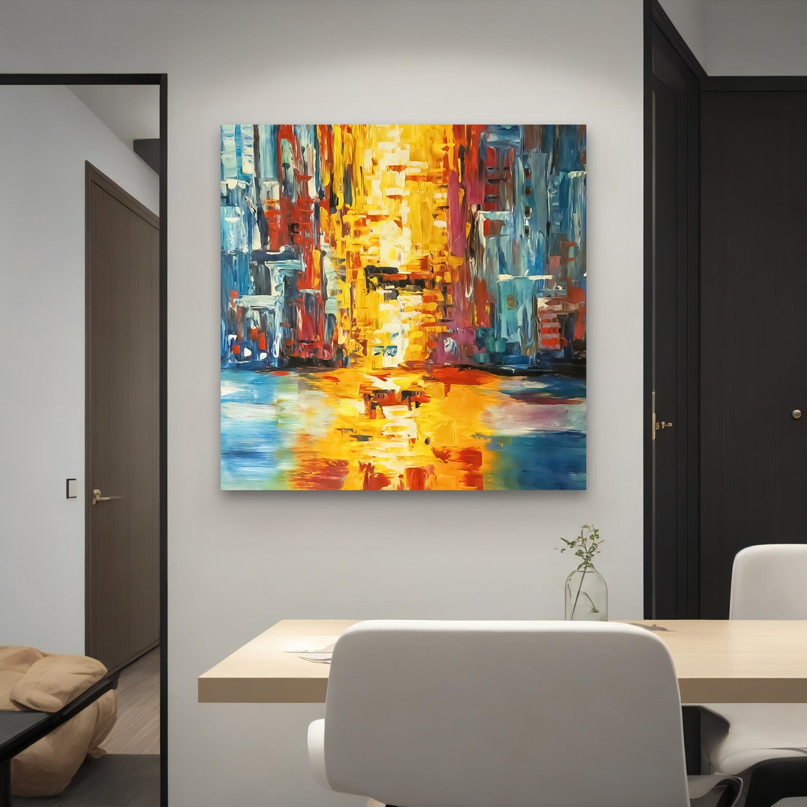 Vibrant Abstract Cityscape Golden Skyscrapers Bold Brushwork Poster - Image 4