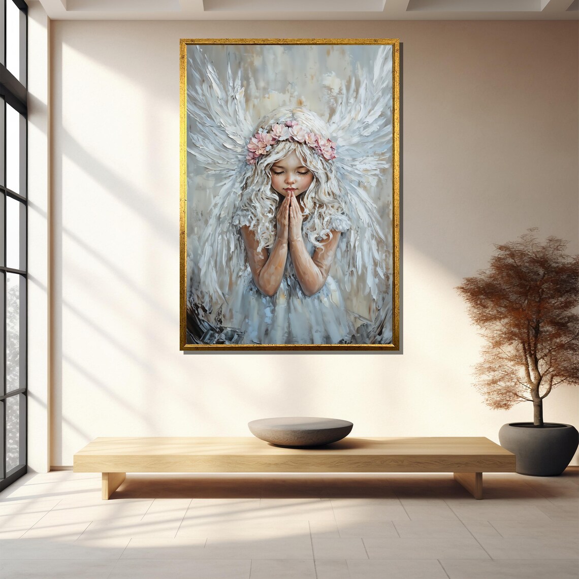 Praying Angel Girl Painting Guardian Angel Wall Art Spiritual Angel Decor Elegant Religious Artwork Gift For Home Church - Image 4