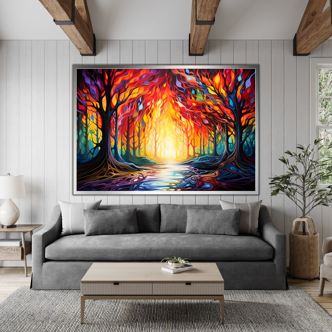 Fiery Forest Surreal Art Print, Modern Artwork - Image 4