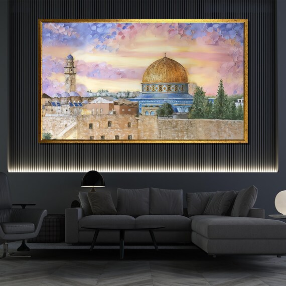 Peaceful Jerusalem Golden Dome Sunset Old City Islamic Wall Art Poster