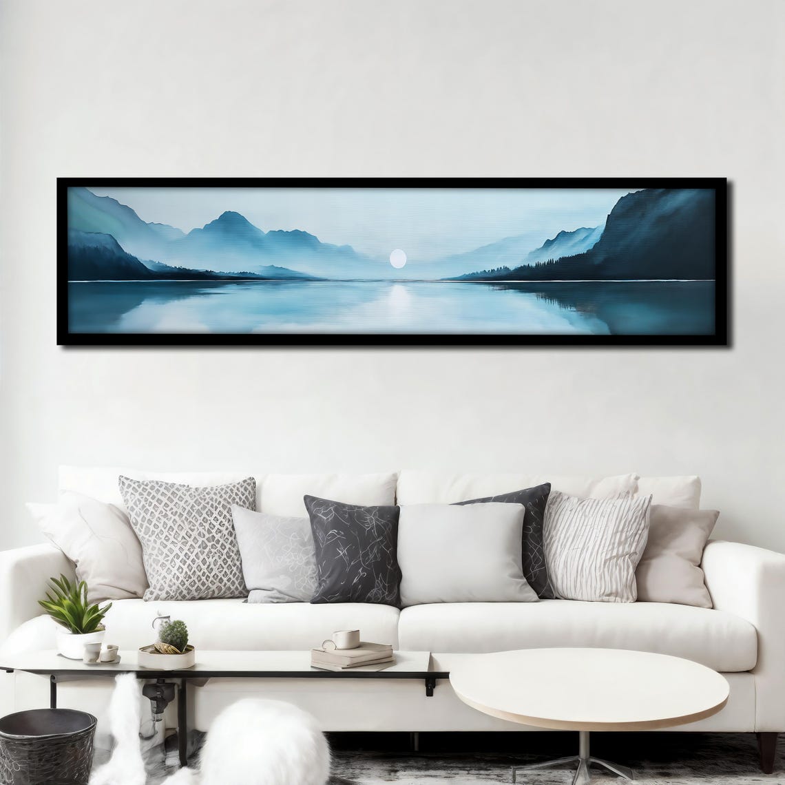 Panoramic Blue Mountain Art Minimalist Wall Decor Nature Landscape Print Bedroom Wall Decor Ready To Hang Artwork Gift Idea - Image 3