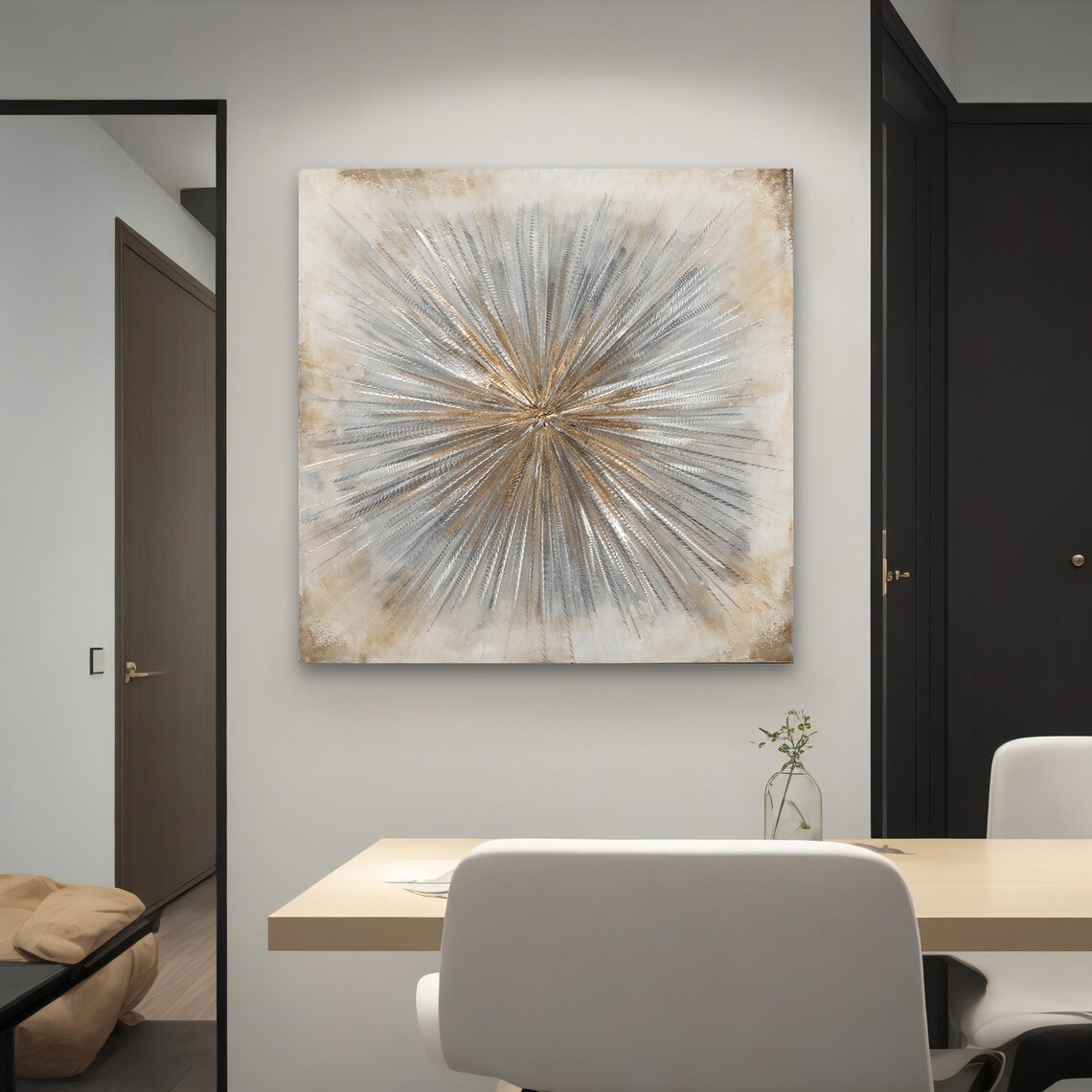 Elegant Gold And Silver Sunburst Art Modern Abstract Metallic Wall Decor Abstract Artwork Modern Wall Decor Gift Idea - Image 3