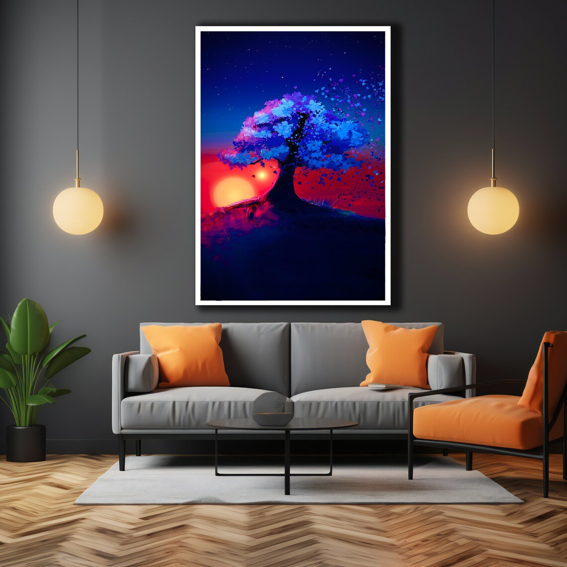 Tree Sunset Art Print Nature Wall Decor Unique Home Gift Ready To Hang Night Landscape Artwork Unique Gift Living Room Decor - Image 3