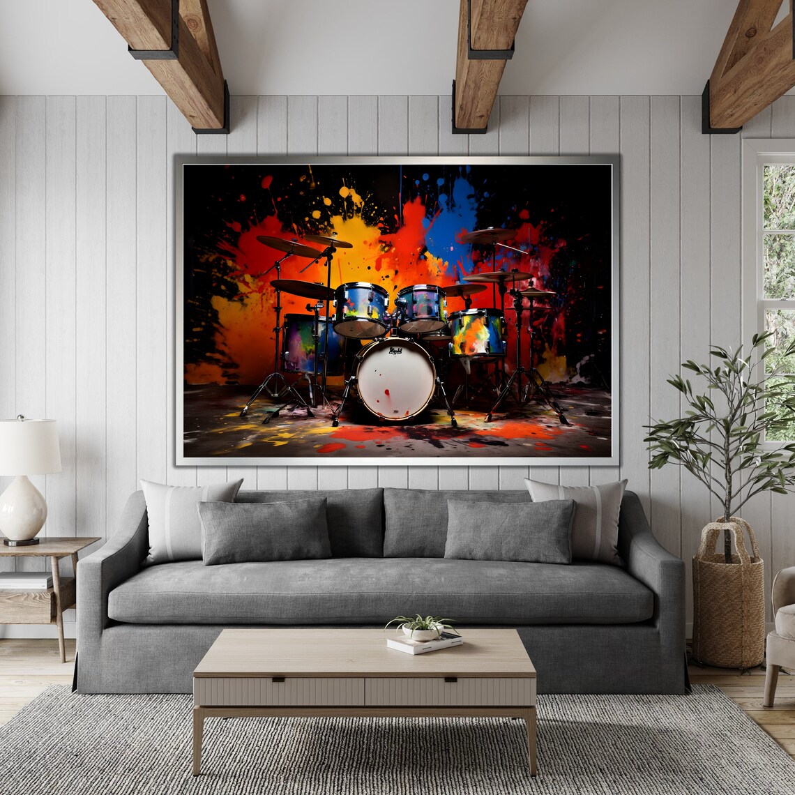 Drum Kit Paint Splatter Explosion Colorful Musical Instrument Art Poster - Image 3