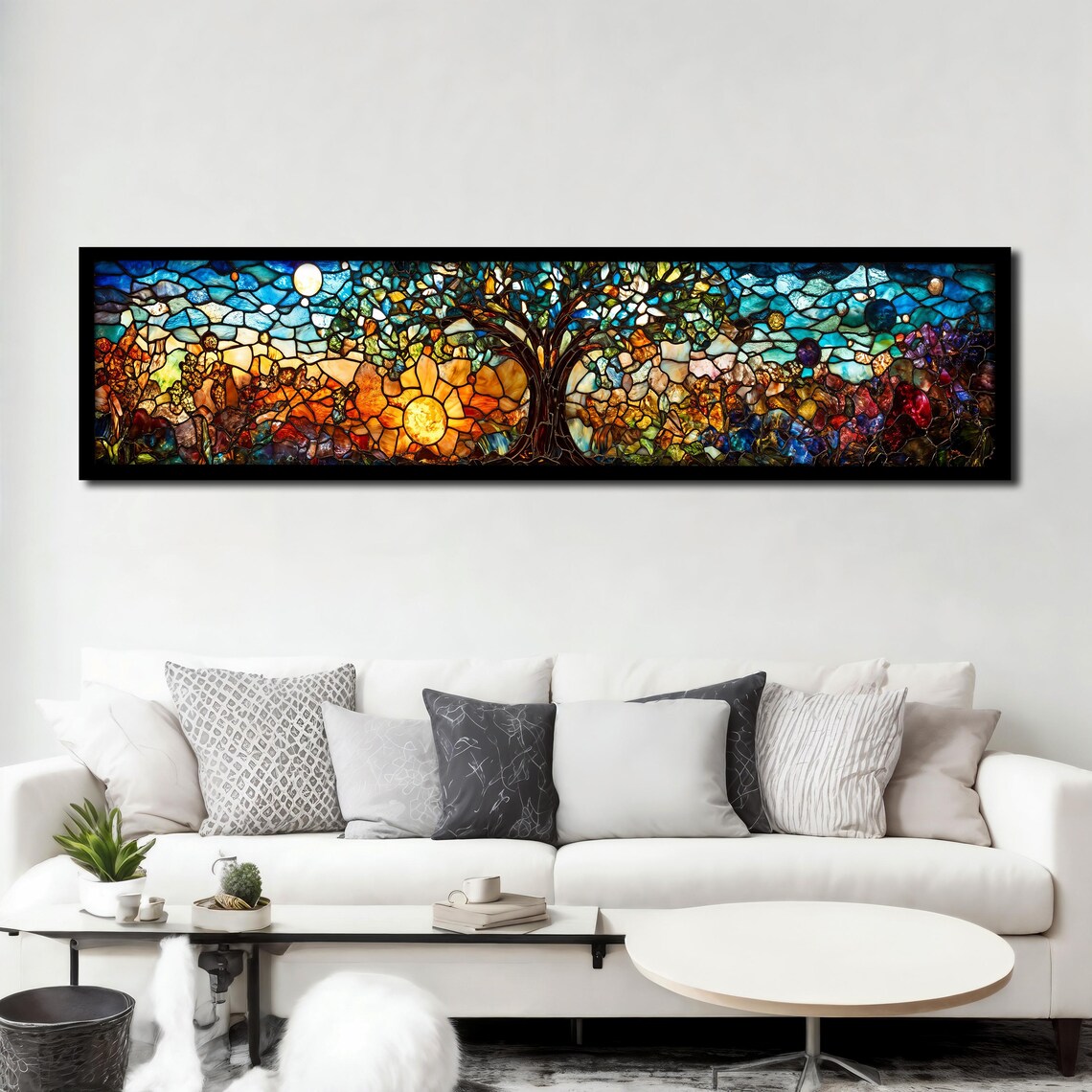 Tree of Life Sunset Stained Glass Mosaic Panoramic Colorful Art Poster - Image 3