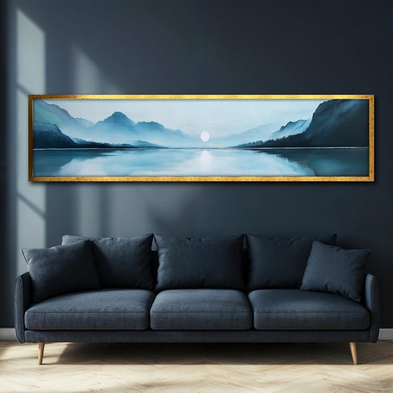 Panoramic Blue Mountain Art Minimalist Wall Decor Nature Landscape Print Bedroom Wall Decor Ready To Hang Artwork Gift Idea