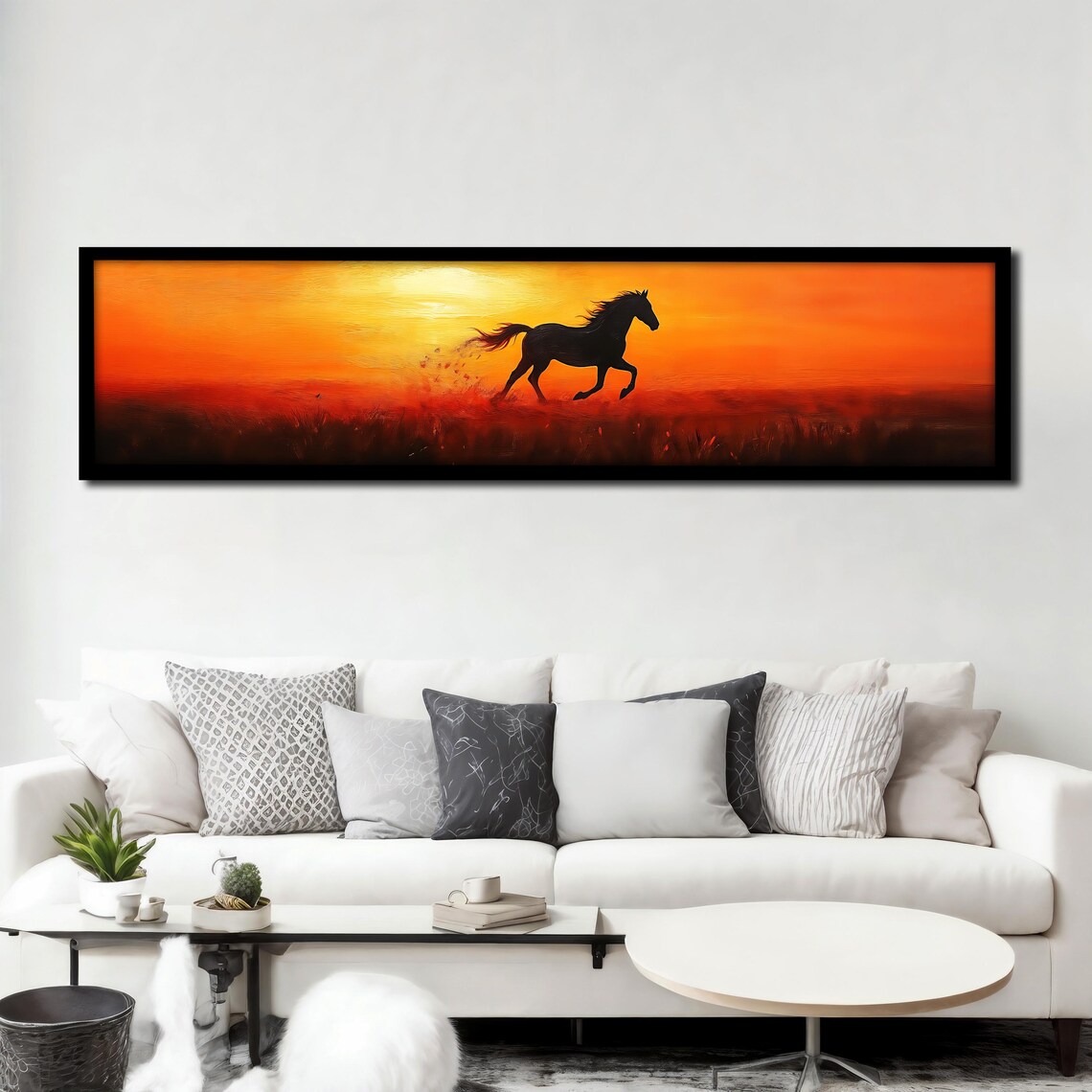 Running Horse Fiery Sunset Panoramic Silhouette Gallop Art Poster - Image 3