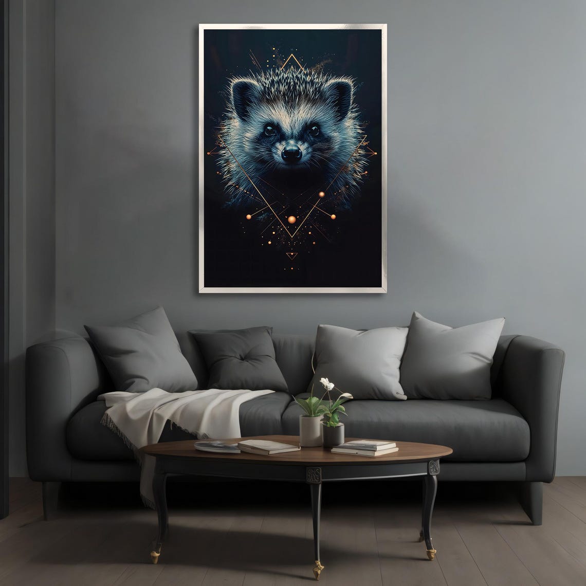 Geometric Hedgehog Constellation Dark Night Animal Art Poster - Image 3
