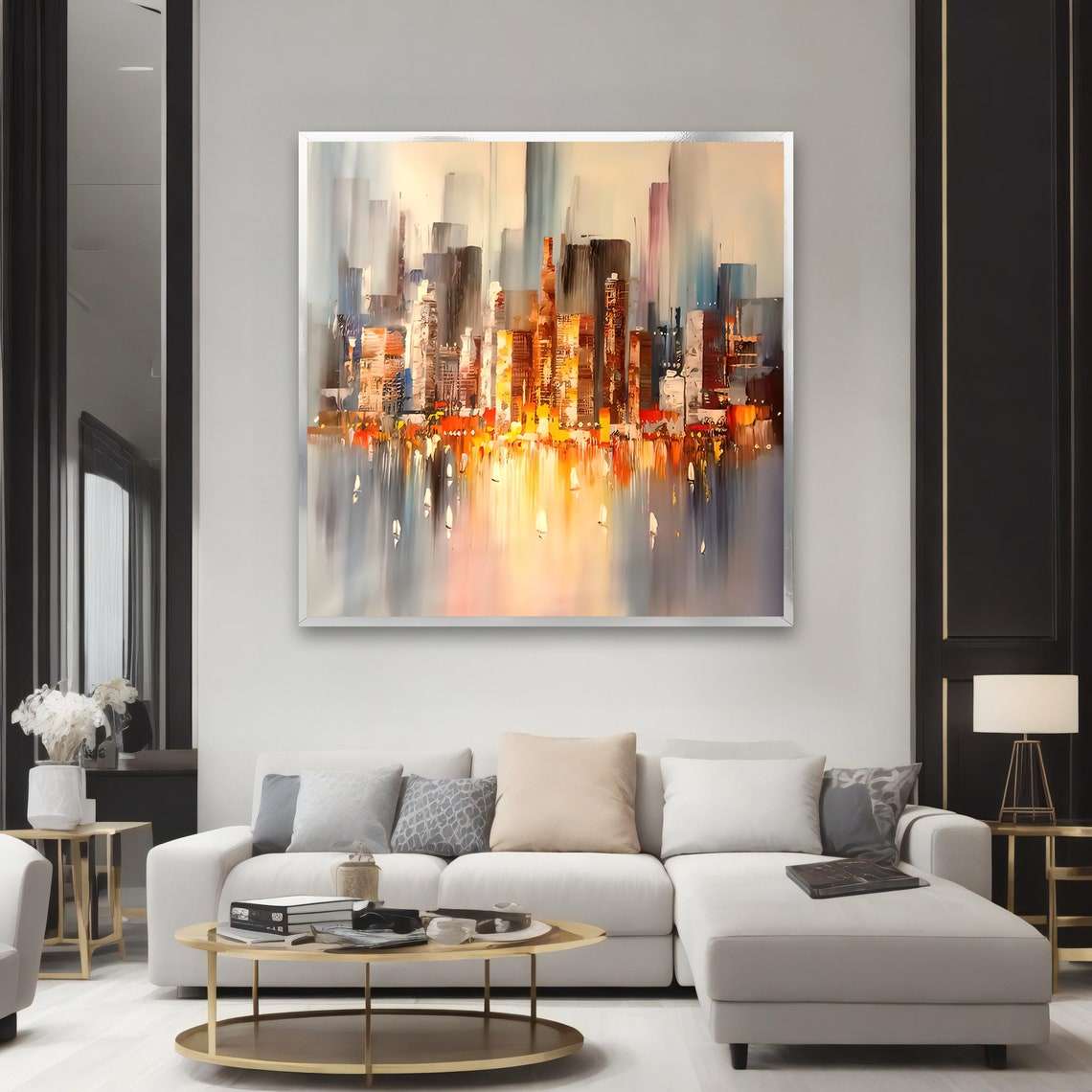Abstract Cityscape Soft Neutral Tones Skyline Reflection Art Print - Image 2