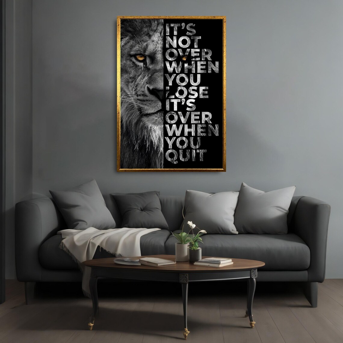 Lion Motivational Quote Its Not Over When You Quit Black White Wall Poster - Image 4