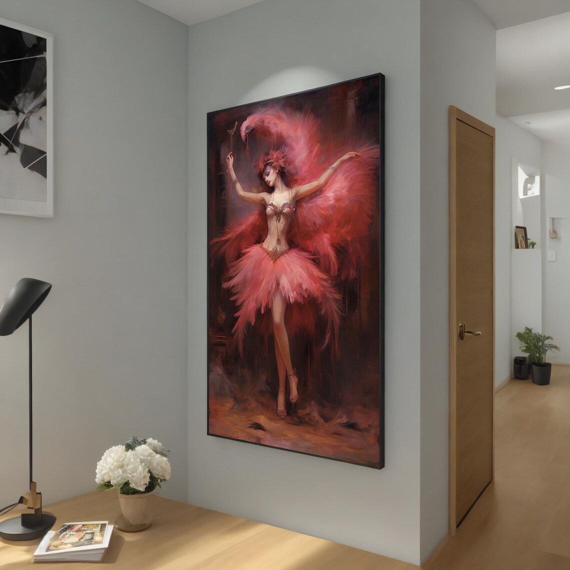 Flamingo Ballerina Pink Feather Costume Dramatic Dark Stage Art Poster