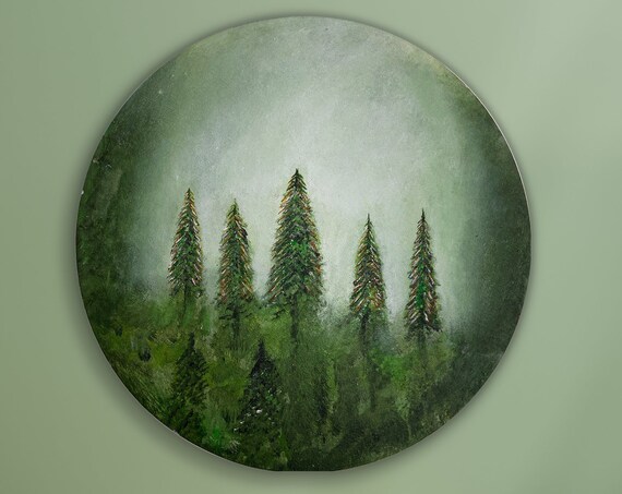 Big Forest Minimalist Circle Art Print, Bedroom Decor