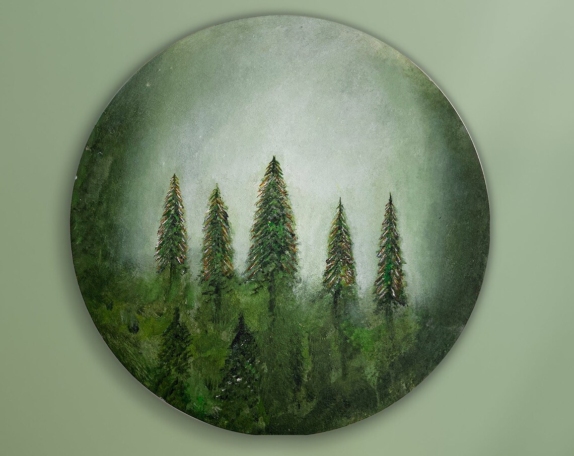 Big Forest Minimalist Circle Art Print, Bedroom Decor