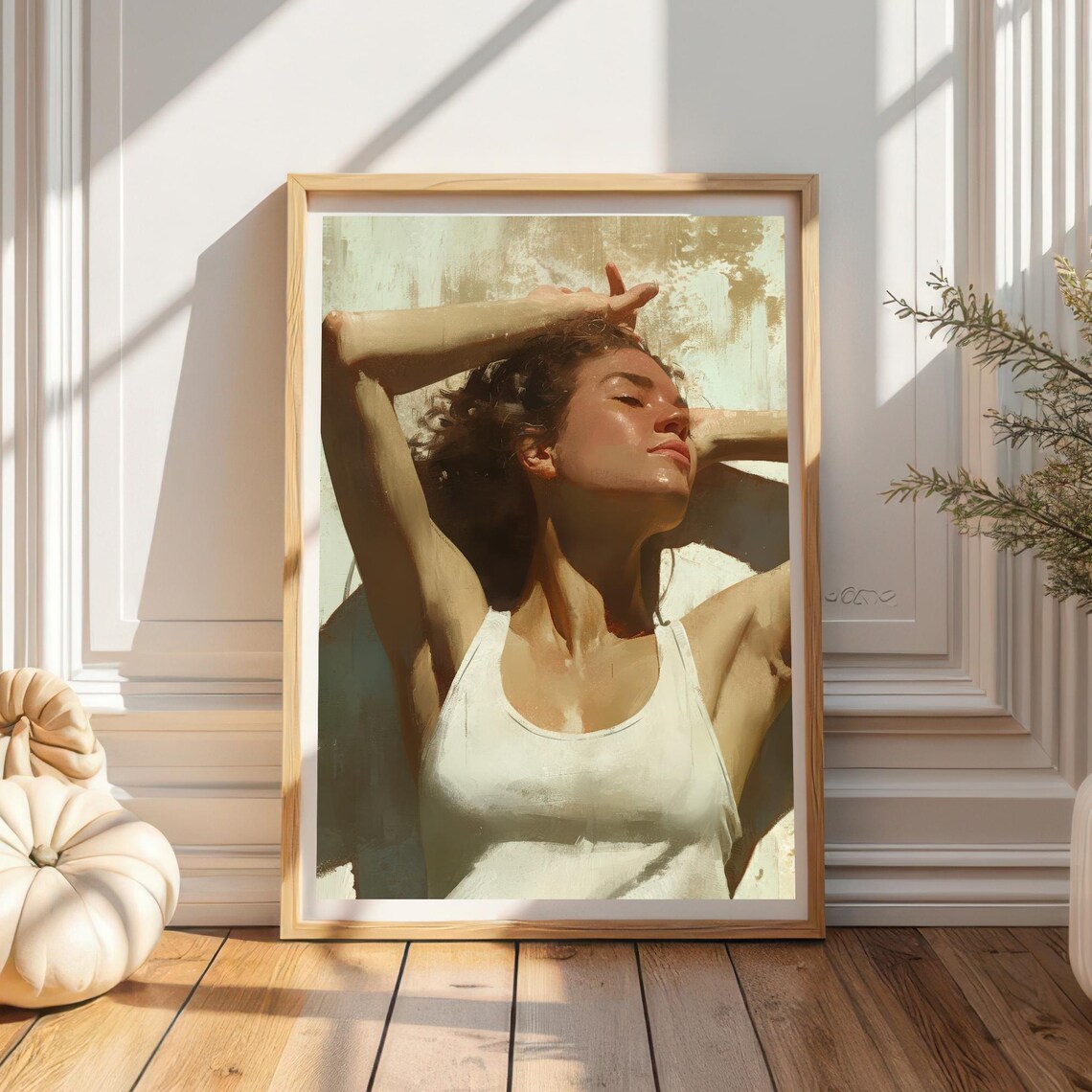 Basking In Light Woman Portrait Art Print Artistic Figure Warm Tones Wall Decor Contemporary
