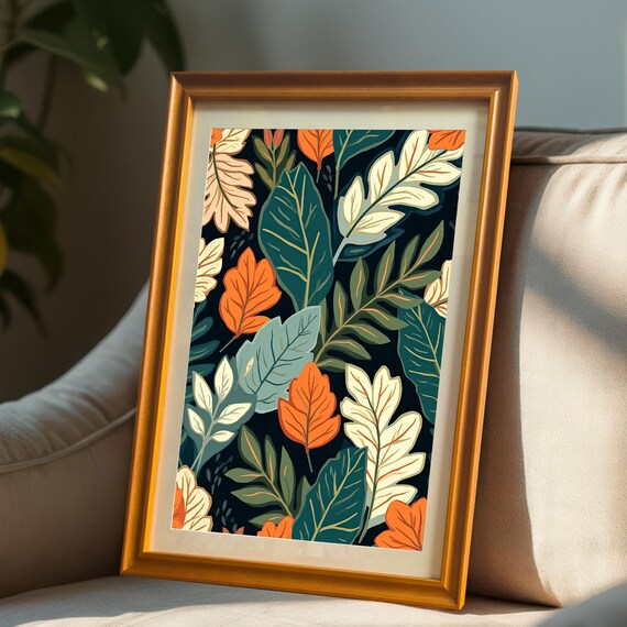 Colorful Autumn Leaf Pattern Bold Botanical Modern Art Print