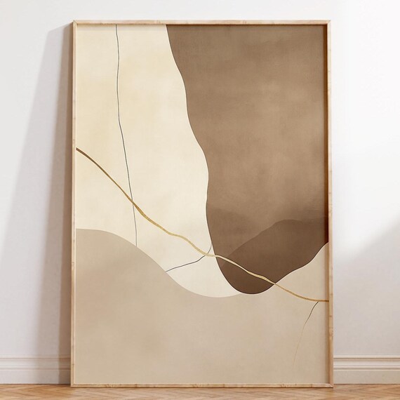 Golden Crack Abstract Earth Tone Minimalist Kintsugi Zen Art Poster