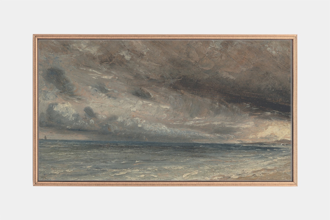 Dark Stormy Seascape Vintage Oil Painting Moody Cloudy Sky Ocean Art Poster