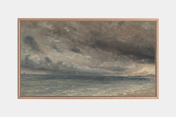 Dark Stormy Seascape Vintage Oil Painting Moody Cloudy Sky Ocean Art Poster