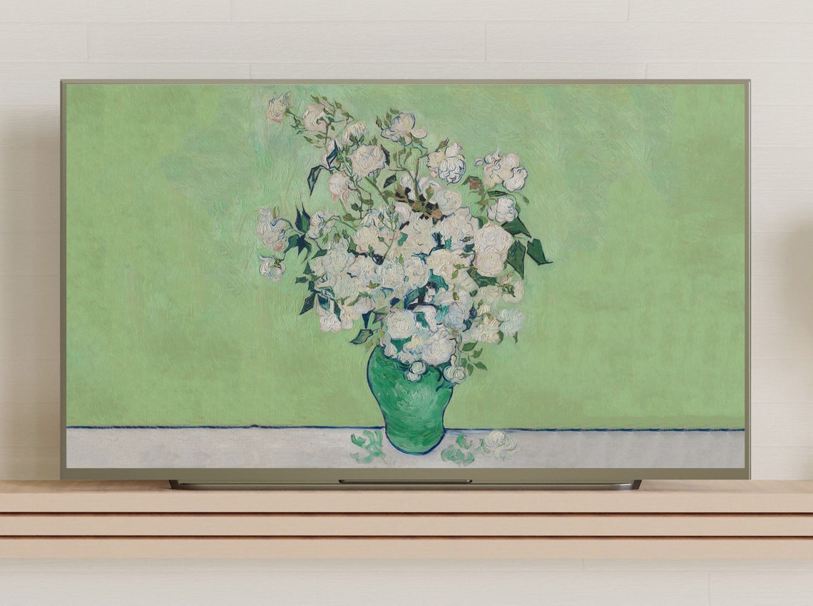 Van Gogh Roses White Roses Green Vase Floral Still Life Art Poster - Image 3