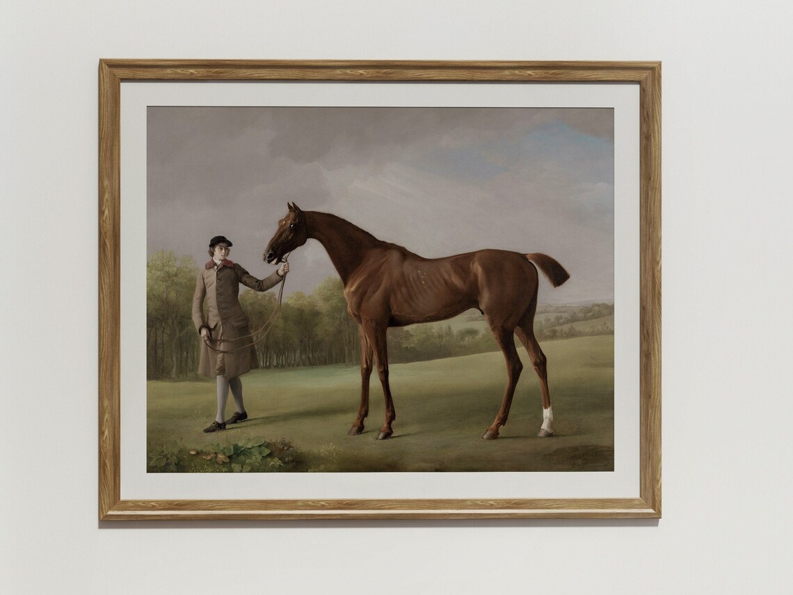 Groom Holding Bay Horse In Green Meadow Vintage Equestrian Art Poster - Image 2