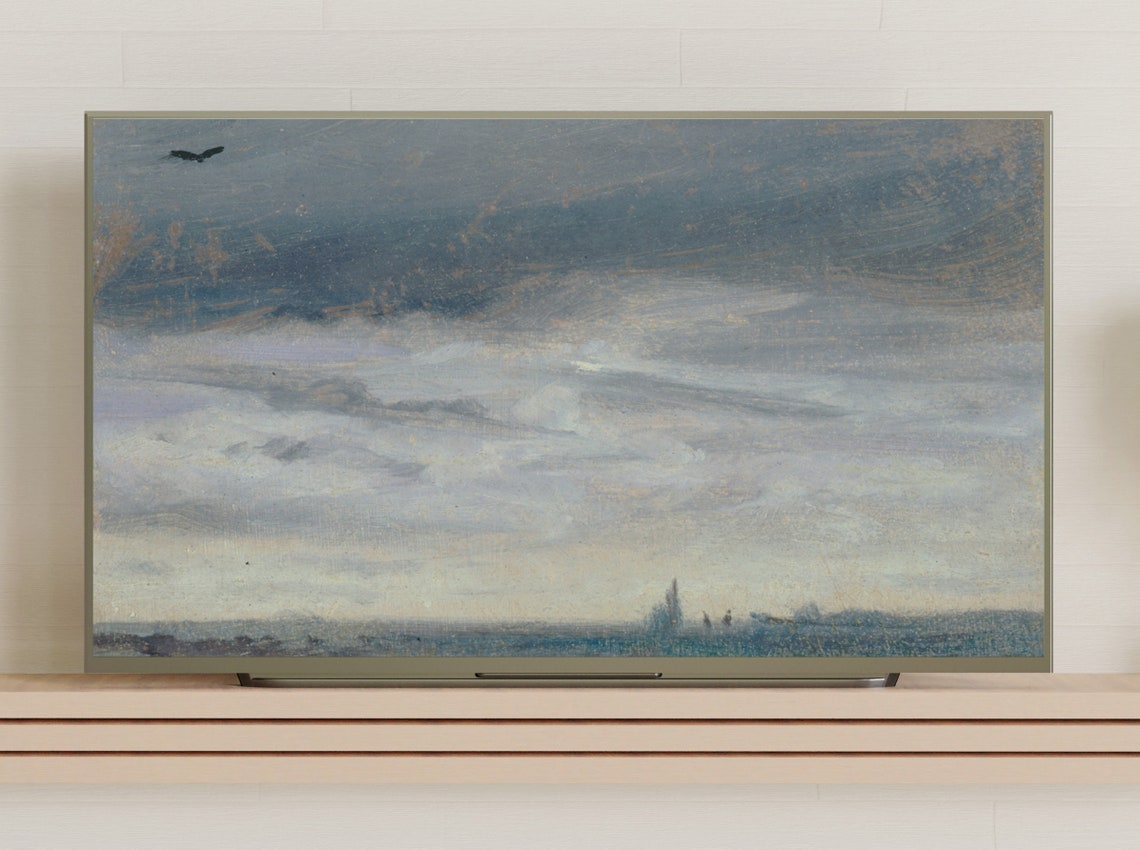 Moody Gray Clouds Over Calm Sea Lone Bird Vintage Sky Study Art Poster - Image 3