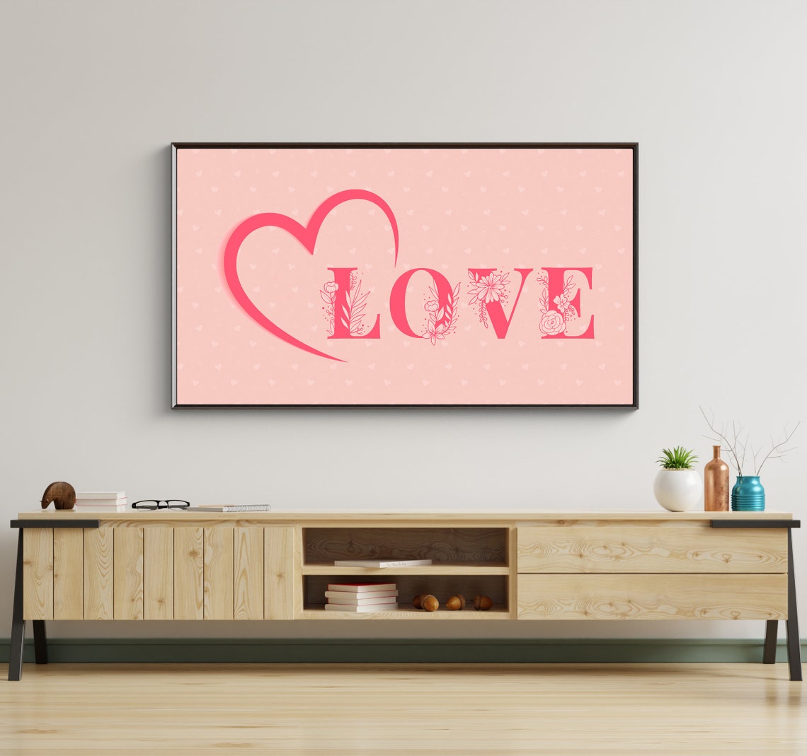 Love Typography Floral Heart Pink Romantic Quote Wall Decor Art Print