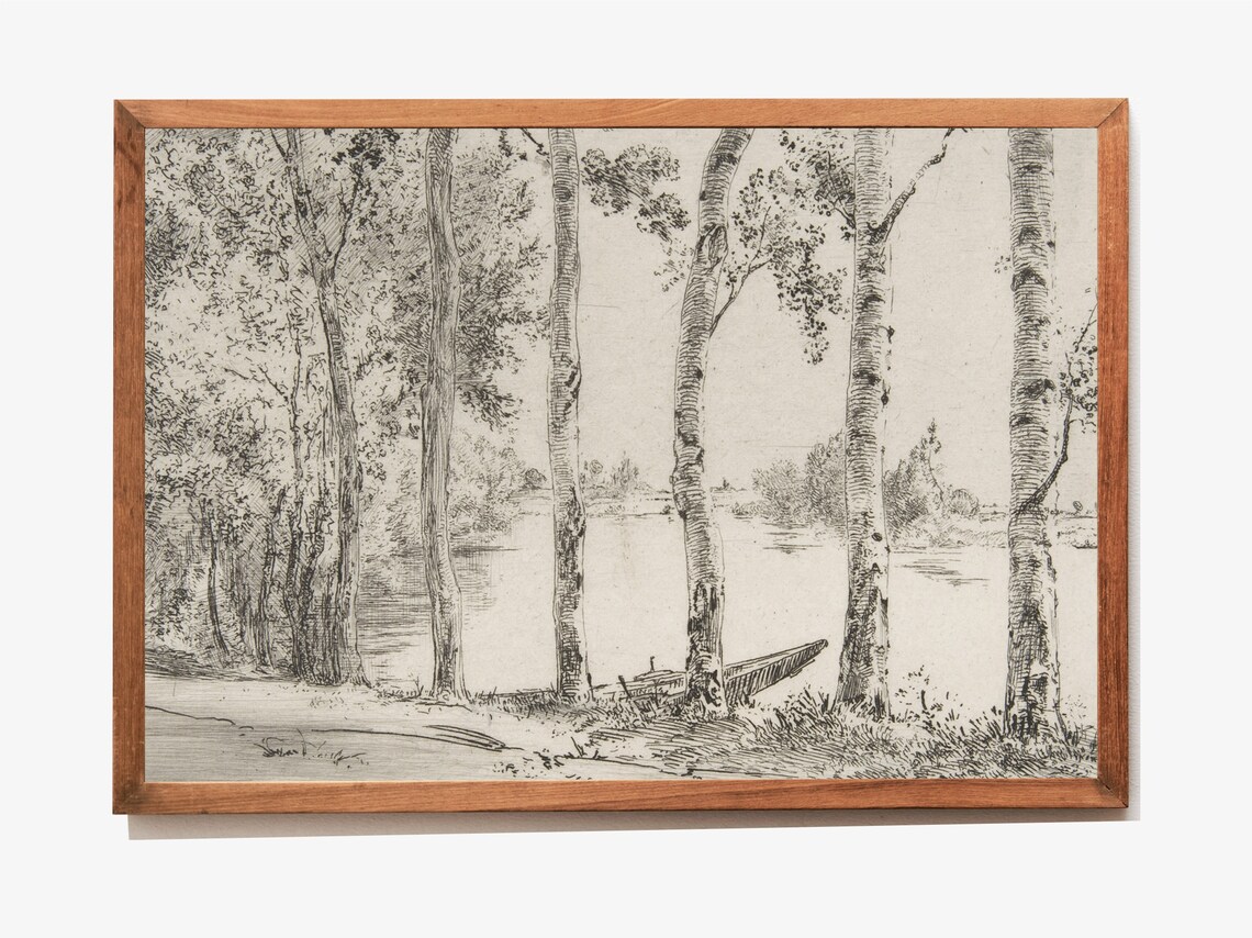 Poplars Trees Antique Etching Art Print, Minimalist - Image 3