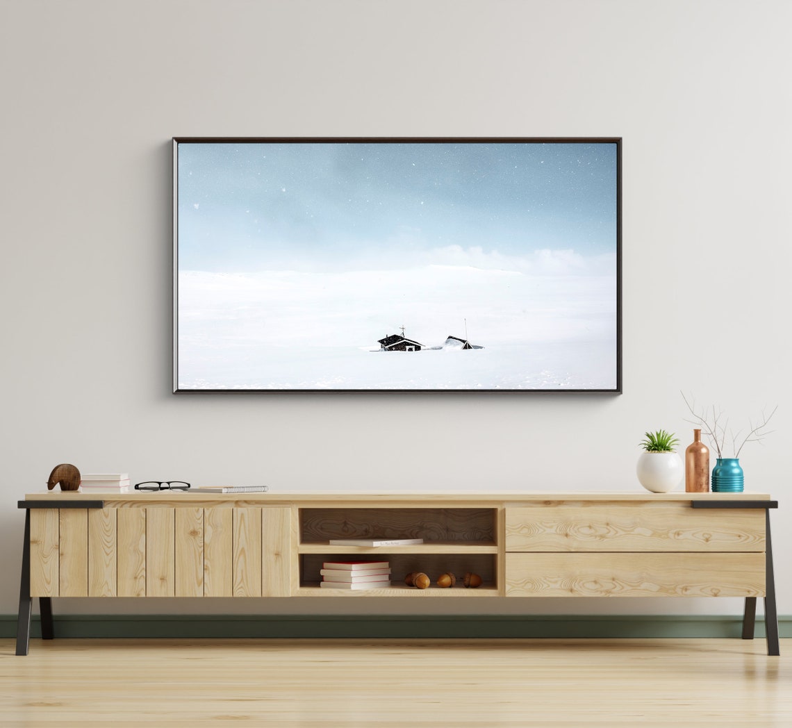 Lonely Snowy Cabin Minimalist Winter Night Landscape Photo Poster