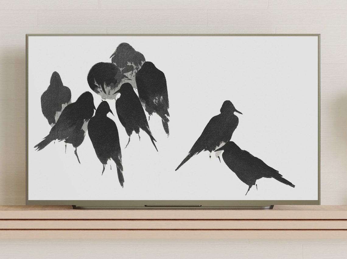 Japanese Ink Crows Perched in Snow Vintage Black Bird Art Poster - Image 3
