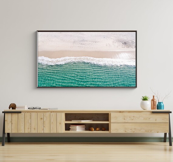 Aerial Beach Waves Turquoise Ocean White Sand Coastal Photo Poster