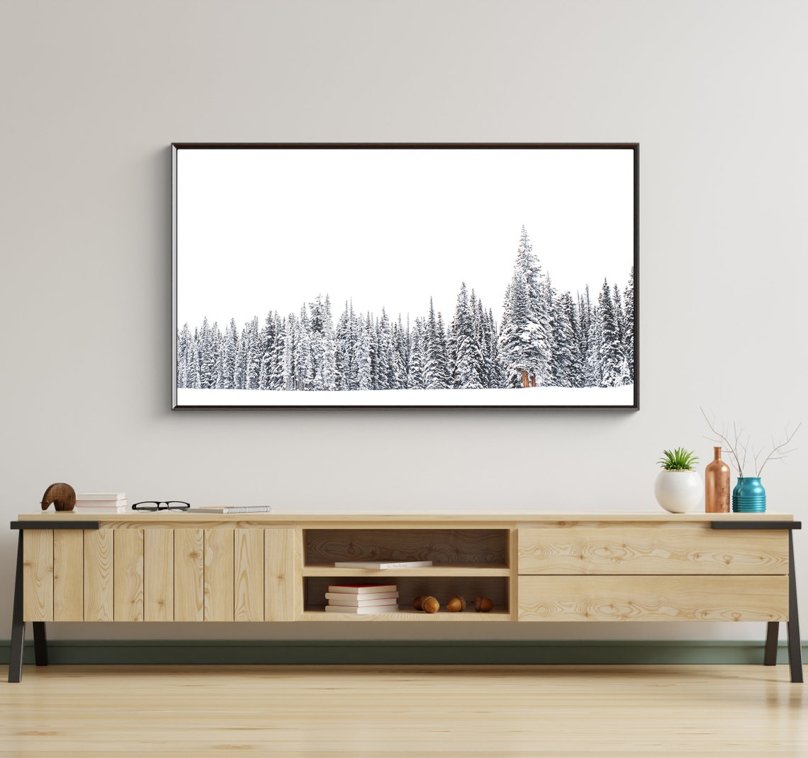Snow Covered Pine Forest Treeline Minimalist White Winter Photo Poster