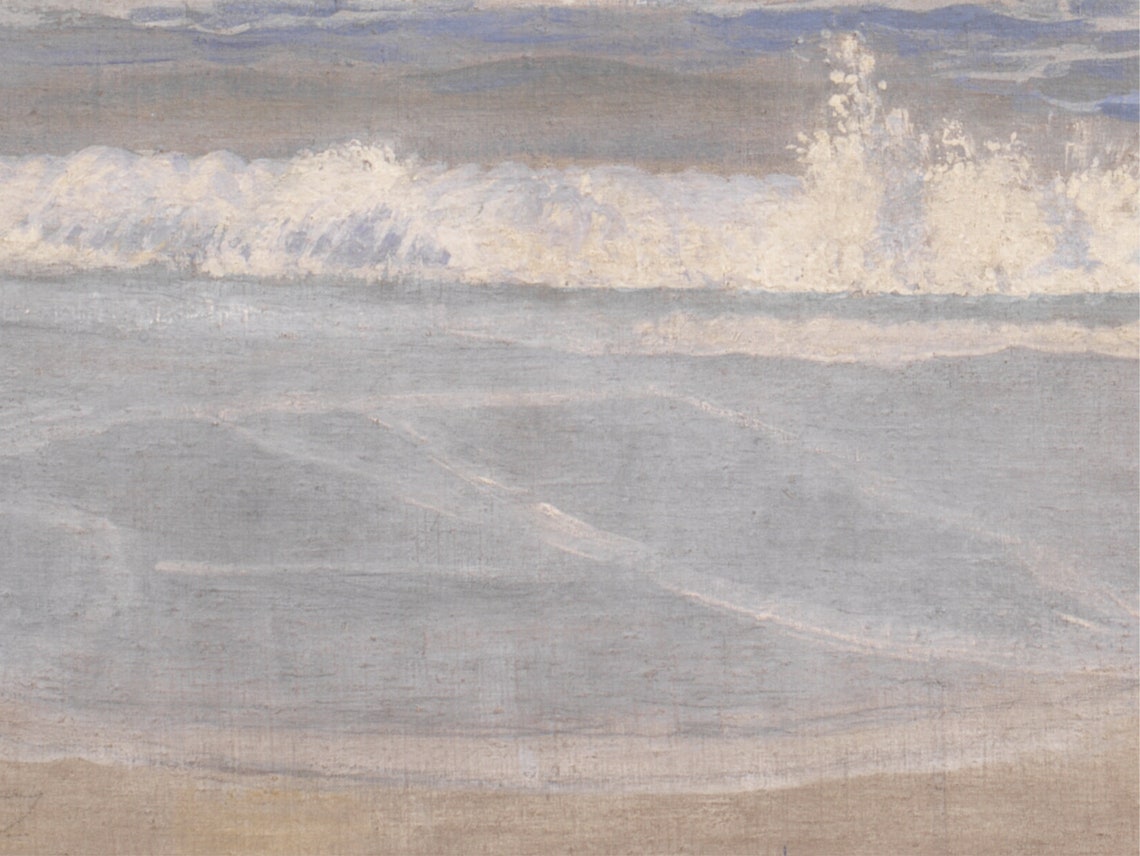 Muted Blue Beach Waves Minimalist Coastal Seascape Oil Painting Poster - Image 2