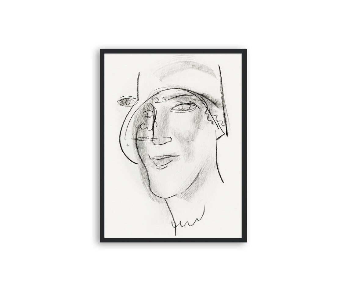 Vintage Woman Face Charcoal Sketch Abstract Minimalist Portrait Wall Art - Image 3