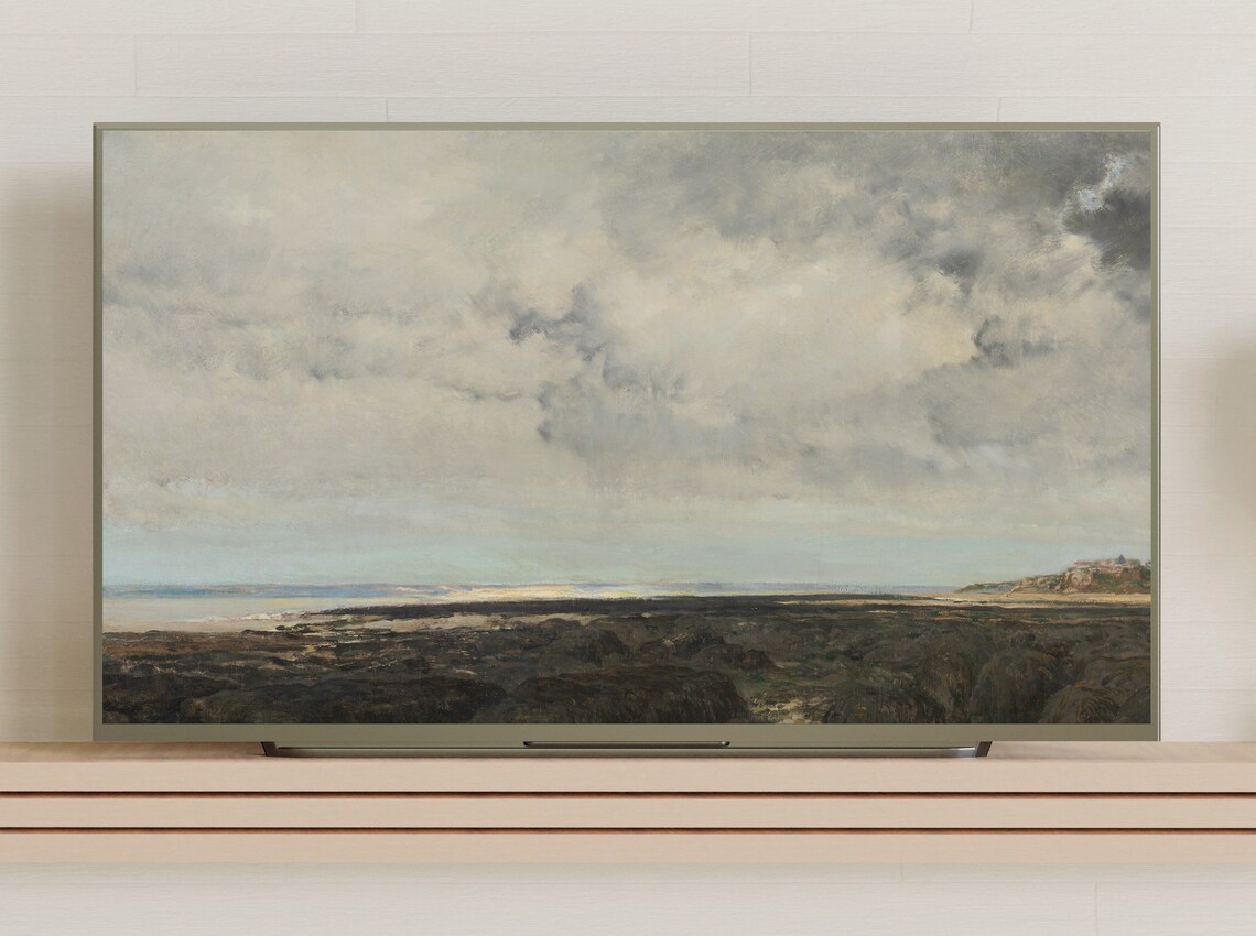 Rocky Shore Stormy Sky Coastal Seascape Vintage Oil Painting Art Poster - Image 3