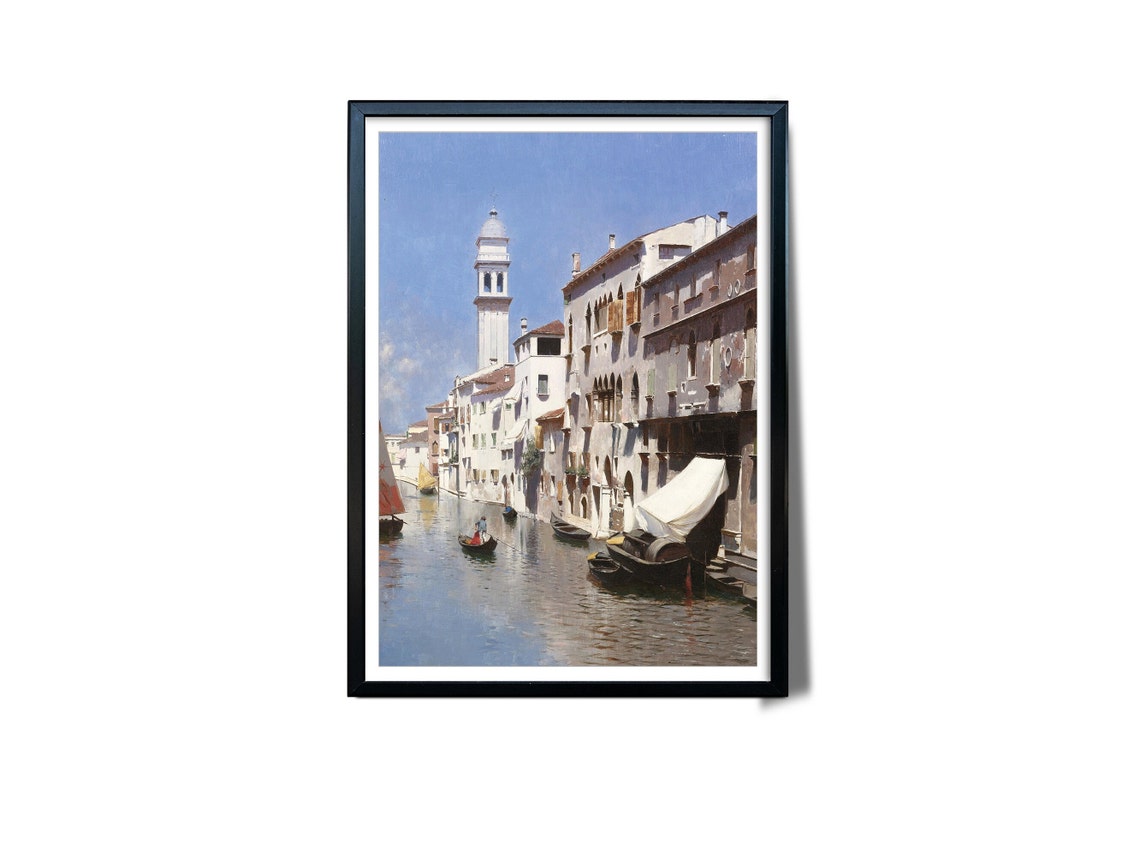 Venice Canal With Bell Tower Gondolas And Boats Sunny Day Art Poster - Image 2