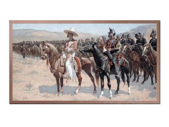 Mexican And American Cavalry Officers Meeting Desert Western Art Poster