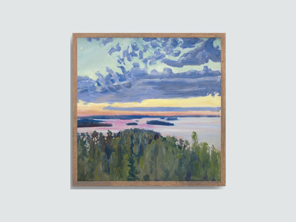 Vintage Lake Sunset Art Print, Lake House Wall Art - Image 2