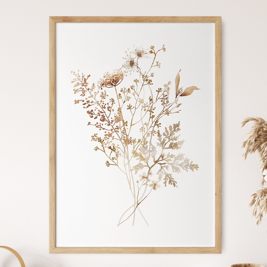 Dried Bouquet Print, Boho Fall Wildflowers Art