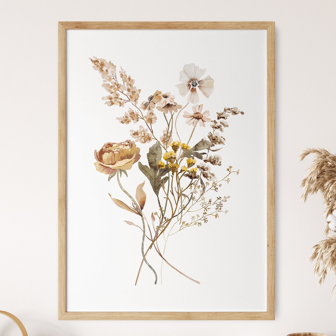Watercolor Flower Bouquet, Boho Fall Botanical Art Print