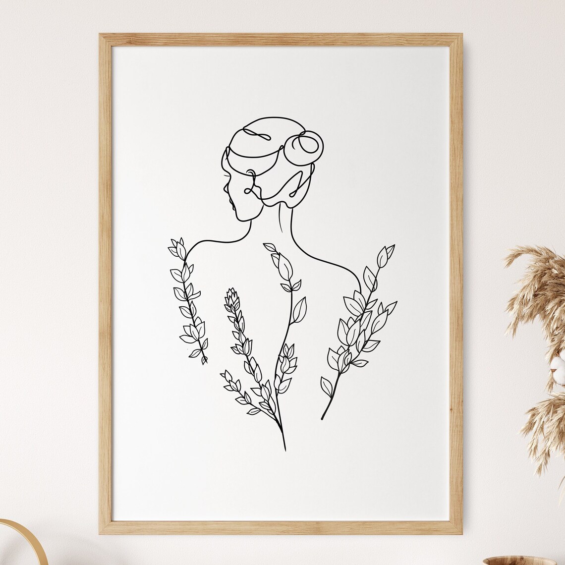 Woman Back Line Drawing Floral Botanical Minimalist Art Poster