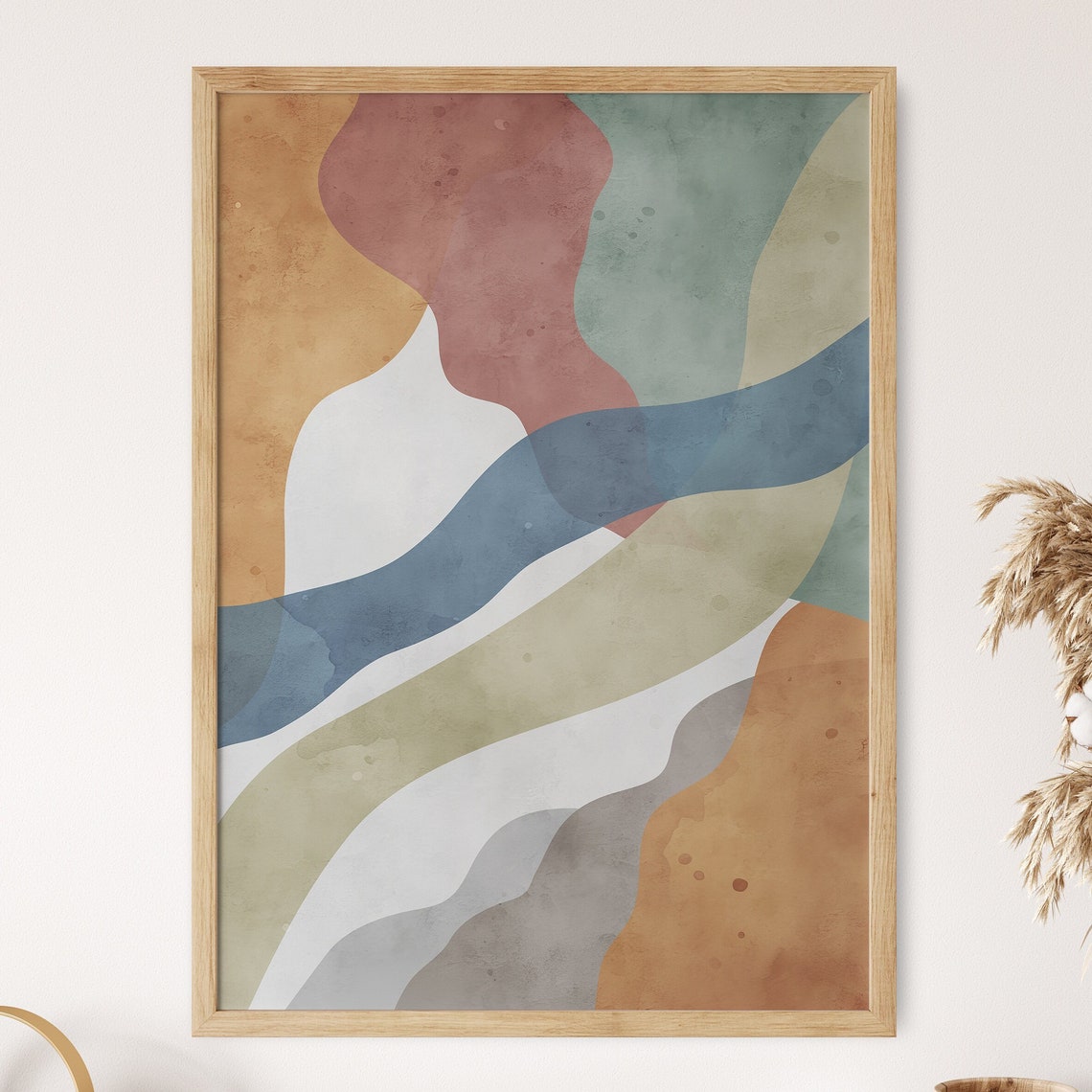 Colorful Abstract Shapes Watercolor Minimalist Boho Art Poster
