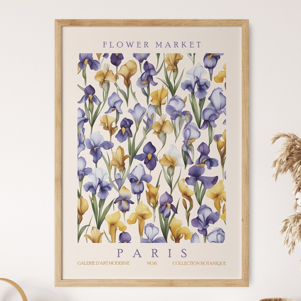 Flower Market Paris Iris Botanical Yellow Blue Floral Poster