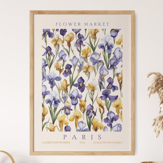 Flower Market Paris Iris Botanical Yellow Blue Floral Poster