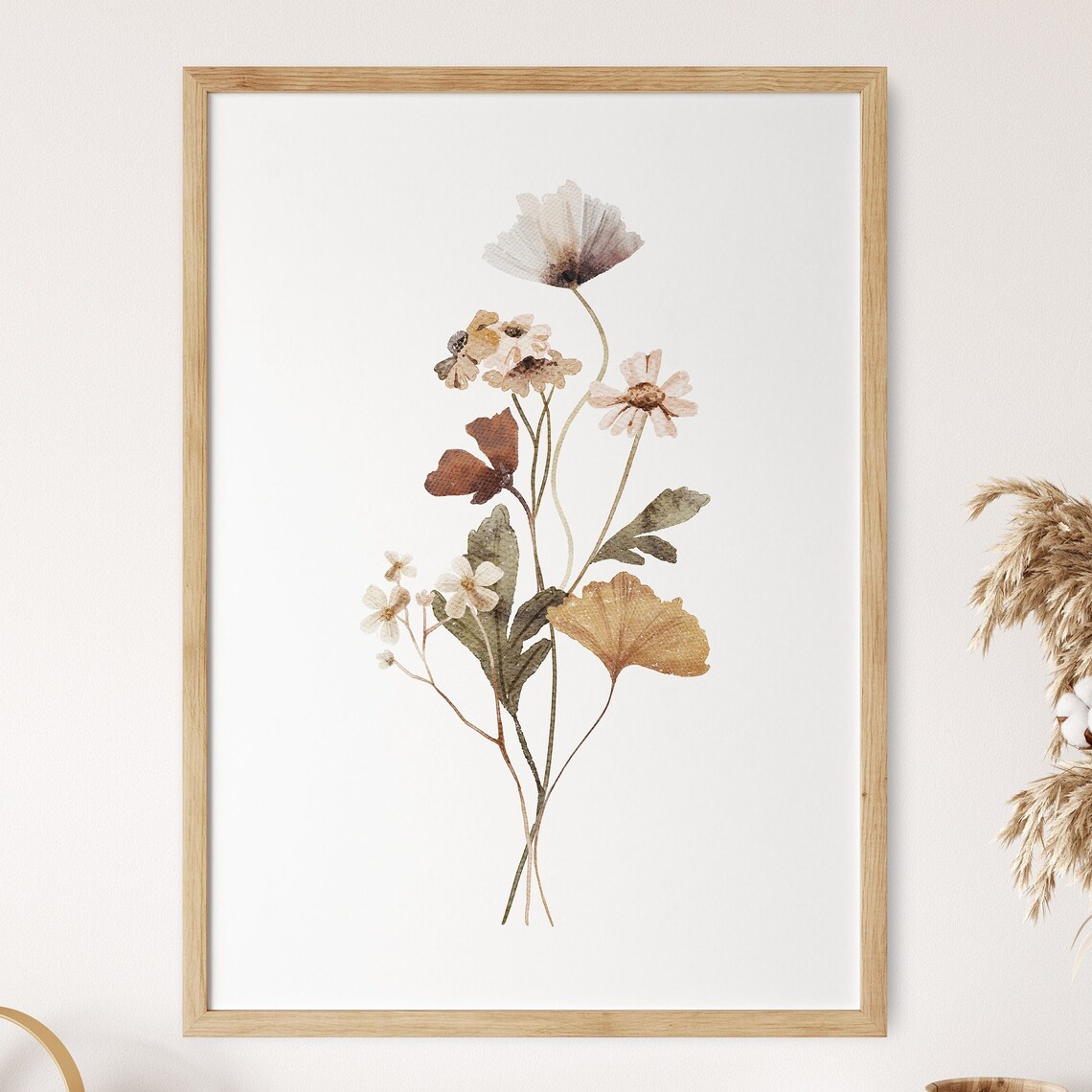 Dry Wildflowers Watercolor Boho Botanical Neutral Farmhouse Poster