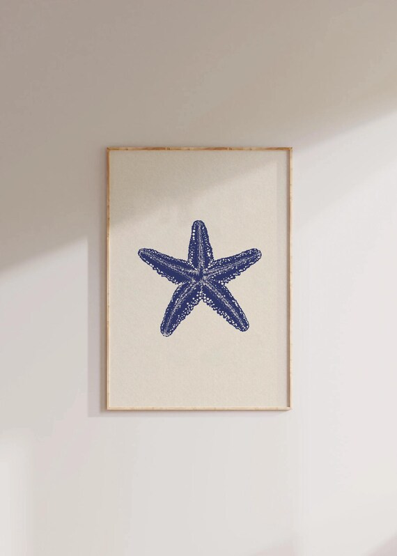 Starfish Print Trendy Blue Coastal Wall Art Cowgirl Decor Beachy House College Dorm Girly