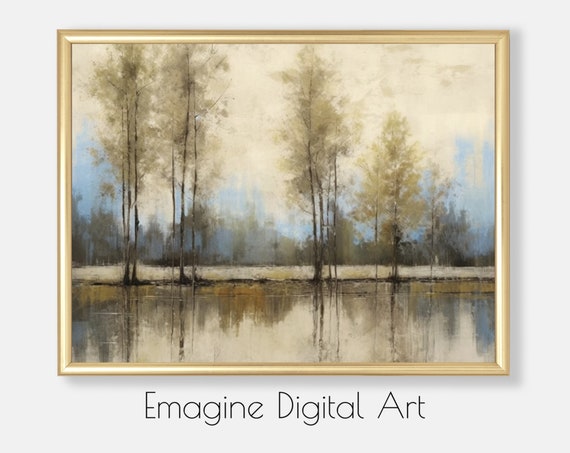 Art Spring Trees Reflections Painting Impressionist Wall Decor To Instantly Print And Frame Ls107