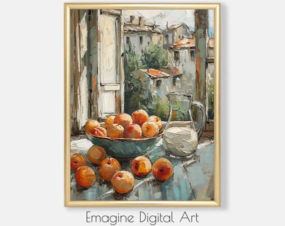 Impressionist Still Life Bowl Of Peaches Window Village View Poster
