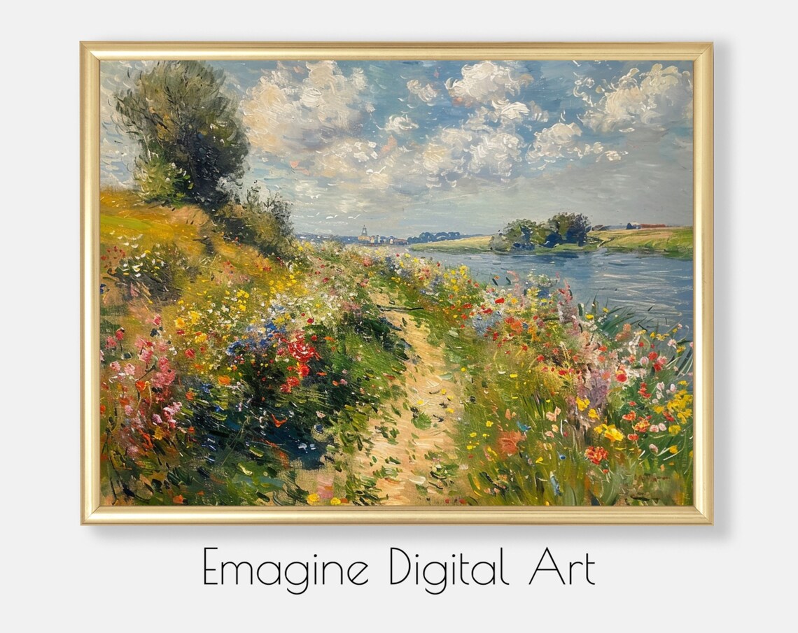 Impressionist Wildflower Trail Riverbank Landscape Country Art Poster